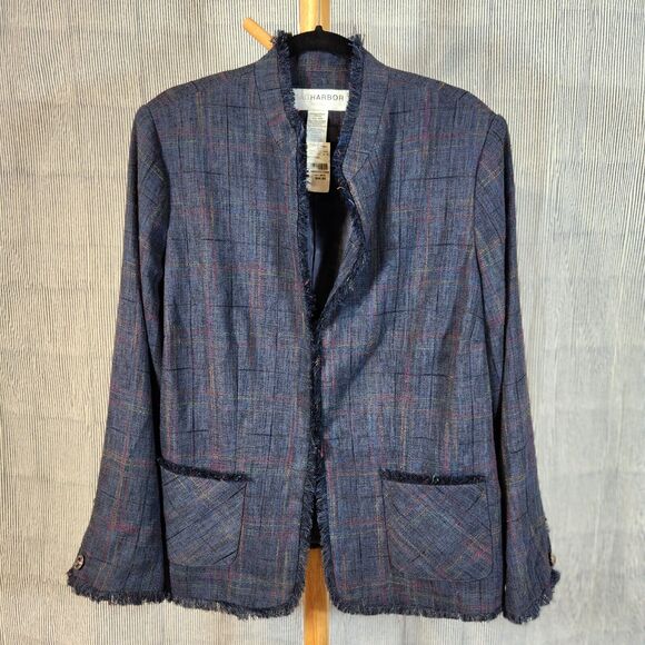 Sag Harbor Jackets & Blazers - NEW Sag Harbor $45 16W Navy Blue Red Green Plaid Textured Fringe Lined Blazer